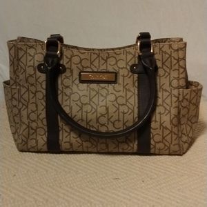 Monogrammed Calvin Klein satchel taupe/brown